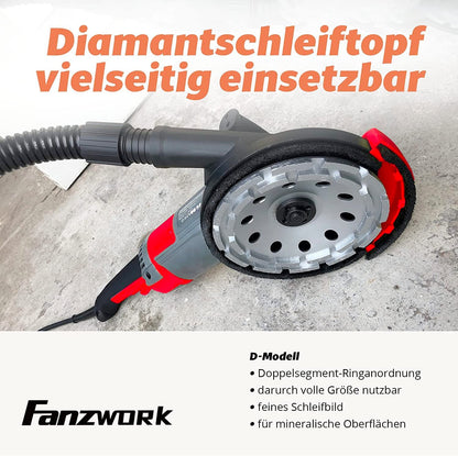 Neuwertig - FANZWORK Betonschleifer Betonfräse Set mit Diamantschleiftopf und Absaughaube (1500W/125mm) - Fanztool