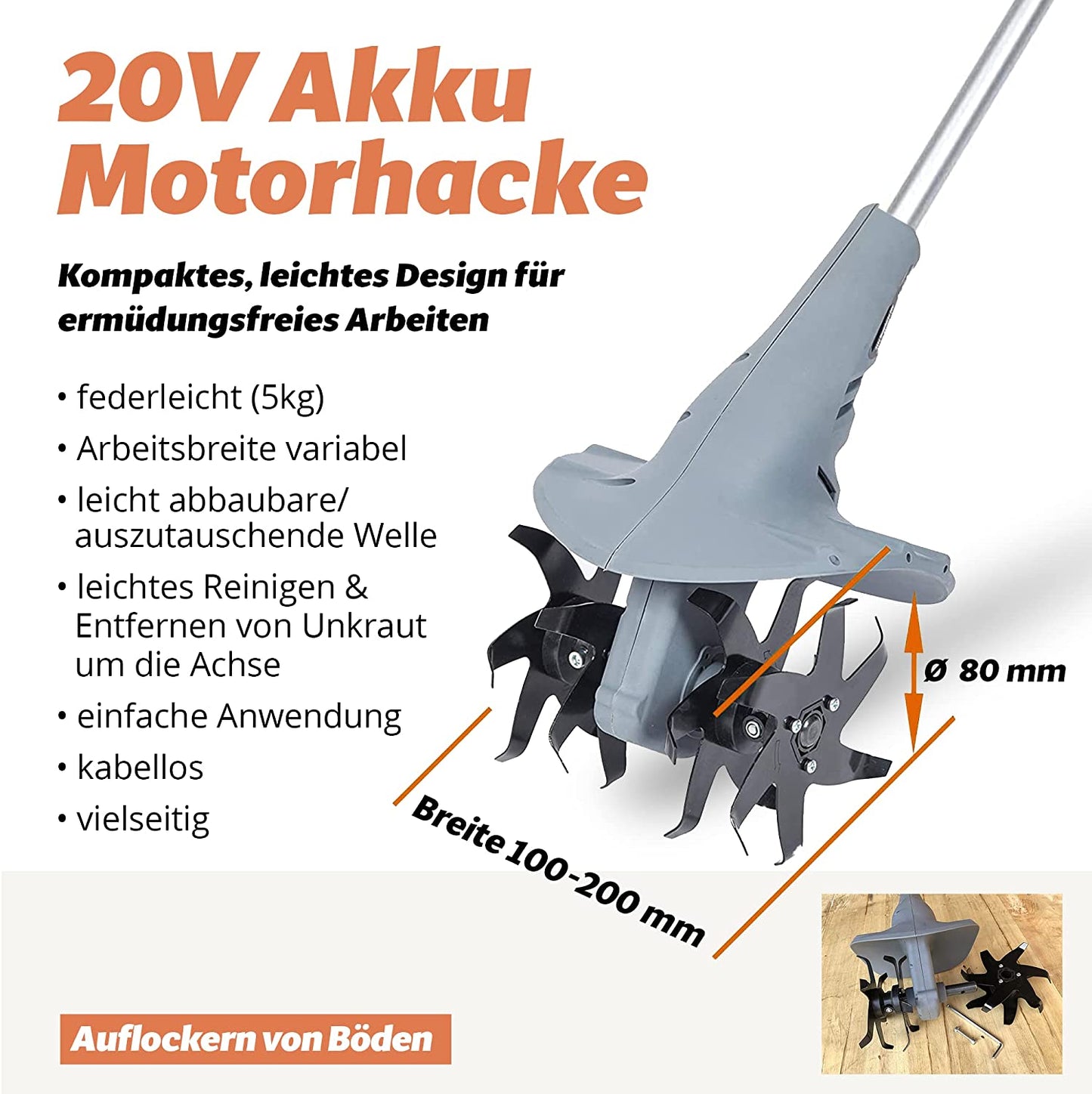 FANZTOOL Motorhacke Bodenhacke Gartenhacke Kultivator(OHNE Akku & Ladegeräte)