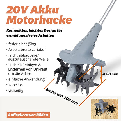 FANZTOOL Motorhacke Bodenhacke Gartenhacke Kultivator(OHNE Akku & Ladegeräte)