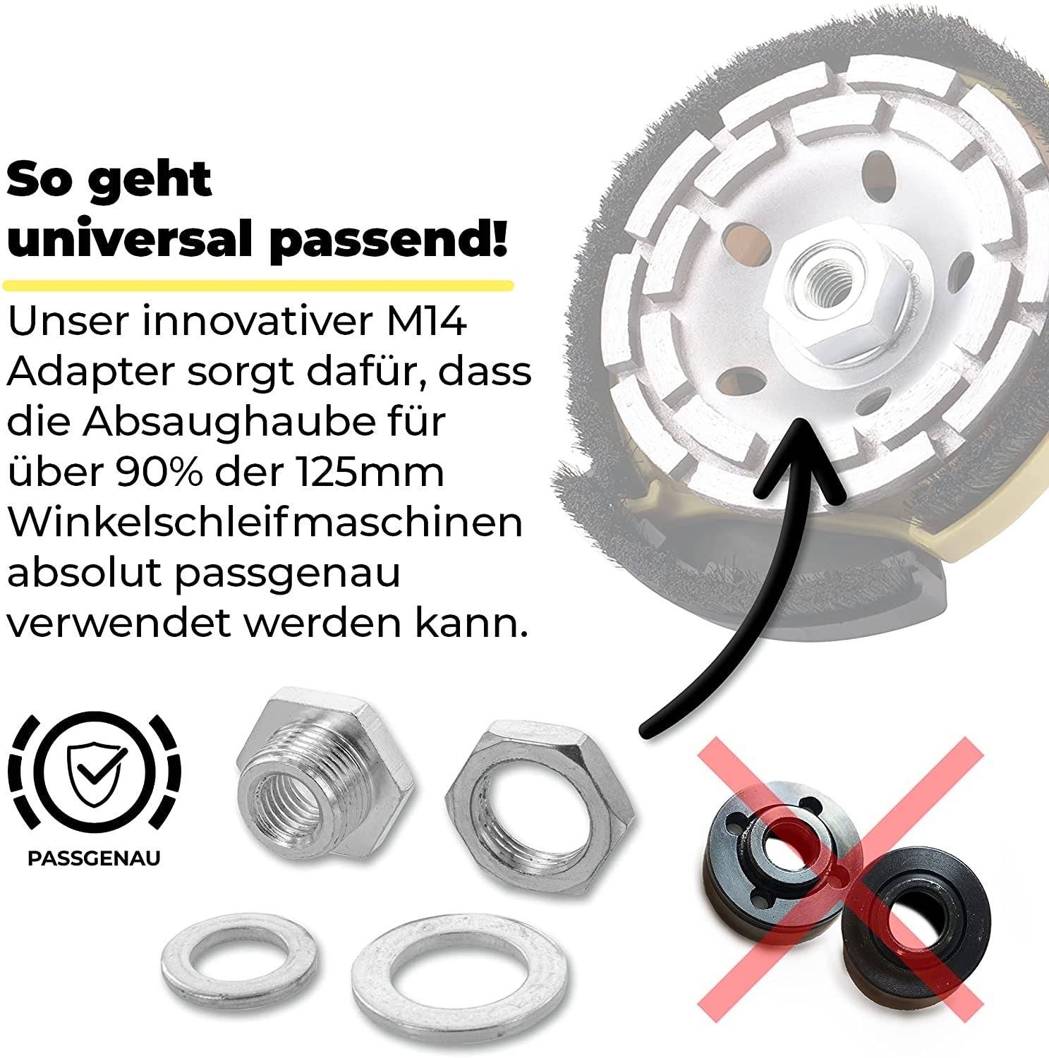 Gebraucht - FANZTOOL Diamantschleiftopf 125 mm mit universal Absaughaube Staubsaugung für Winkelschleifer Betonschleifer