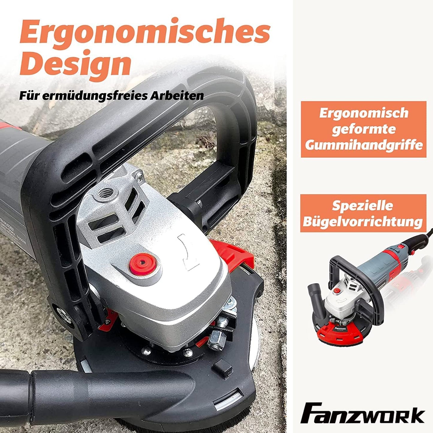 Neuwertig - FANZWORK Betonschleifer Betonfräse Set mit Diamantschleiftopf und Absaughaube (1500W/125mm) - Fanztool