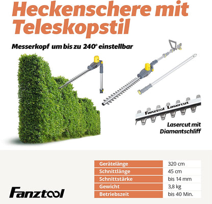 FANZTOOL Teleskop Heckenschere Teleskopstiel(OHNE Akku & Ladegeräte)