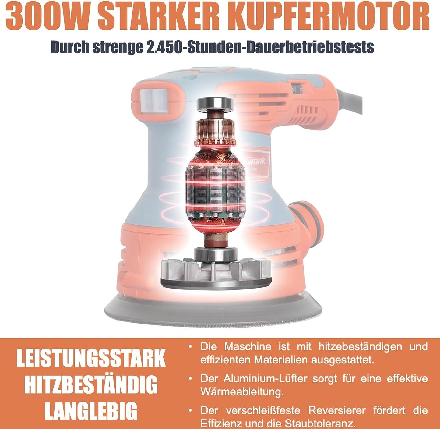 FANZWORK  300W Exzenterschleifer mit Staubfangbehälter staubgeschütztem Schalter - Fanztool