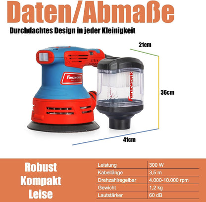 FANZWORK  300W Exzenterschleifer mit Staubfangbehälter staubgeschütztem Schalter - Fanztool