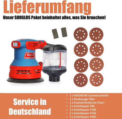 FANZWORK  300W Exzenterschleifer mit Staubfangbehälter staubgeschütztem Schalter - Fanztool