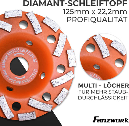 FANZTOOL Absaughaube für Winkelschleifer 125mm + Diamantschleiftopf Premium - Fanztool