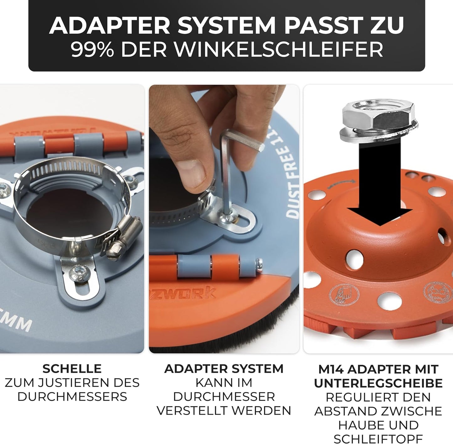 FANZTOOL Absaughaube für Winkelschleifer 125mm + Diamantschleiftopf Premium - Fanztool