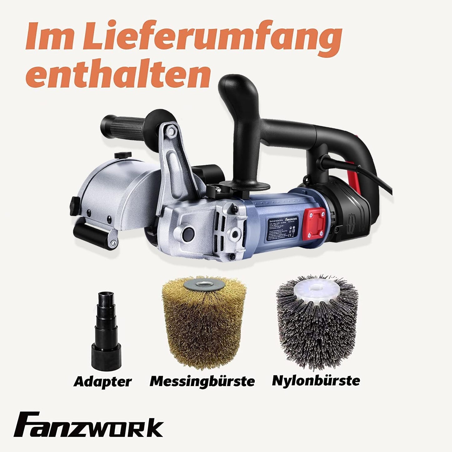 Neuwertig - 25N FANZWORK V2 1500 Watt Satiniermaschine mit Staubsaugung-Anschluss, Drehzahlregelung, Nylon & Messing Bürste