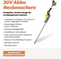 20V Akku Heckenschere 51 cm Schnittl&auml;nge &amp; 14 mm Schnittst&auml;rke